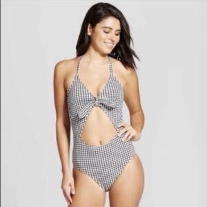Xhilaration Black & White Gingham One Piece Bathing Suit